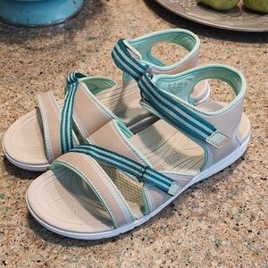 Striped Sandals with Teal and Beige Accents